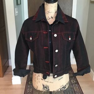 Doll House Jean Style Jacket, Size Small in Metallic Red/Black. 3/4 Sleeves.